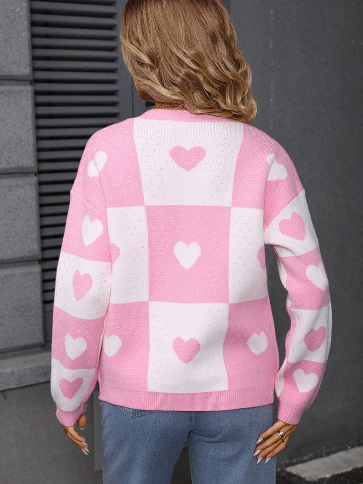 Heart Checker Print Cardigan