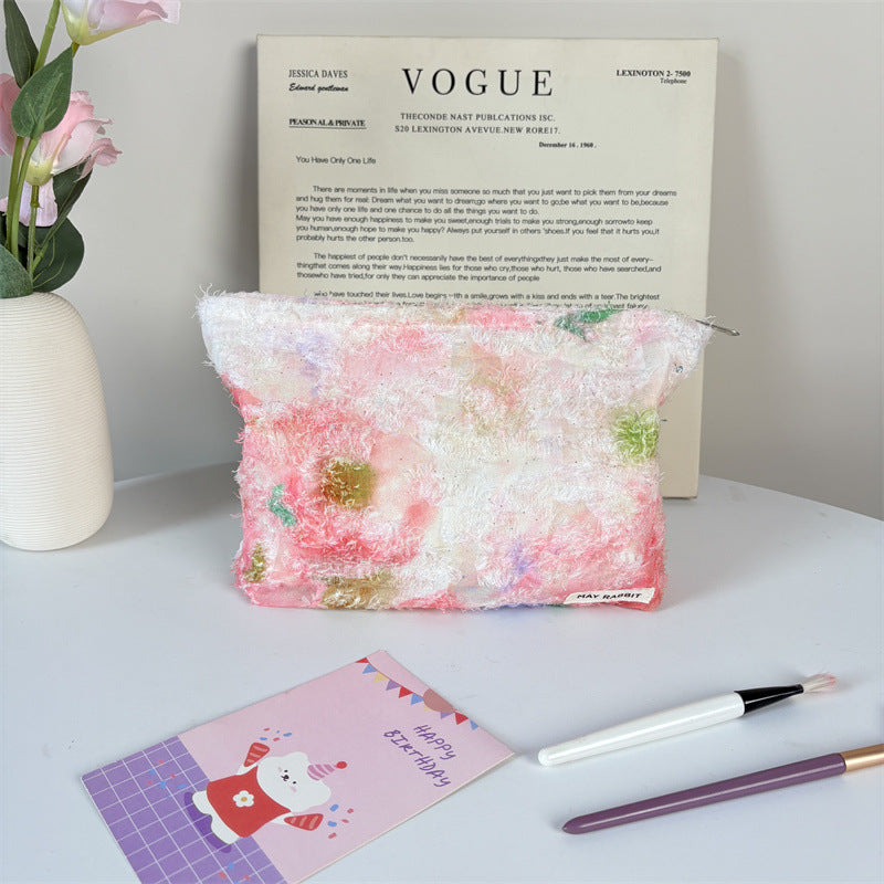 Textured Floral Cosmetic Pouch