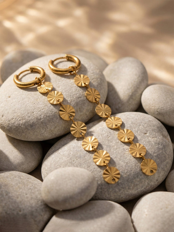 Gold Disc Drop Huggie Earrings