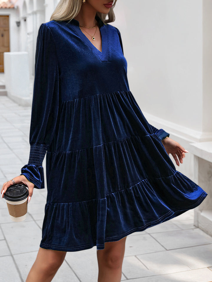 Smocked Sleeve Velvet Dress