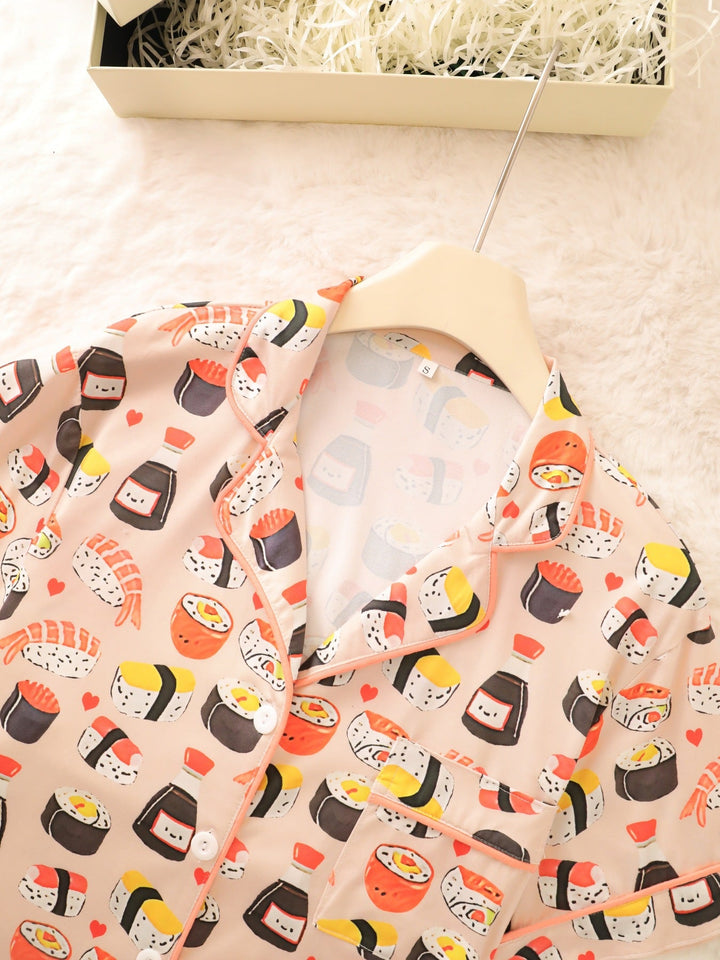 Sushi Print Ruffle Hem Pajama Set