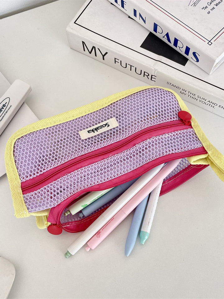 Pastel Mesh Double Zip Pencil Pouch