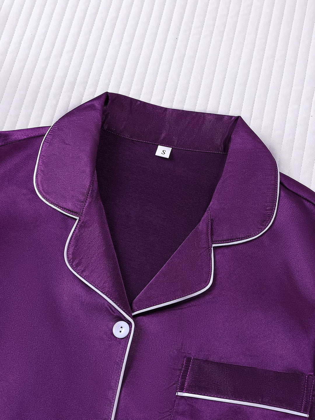 Smooth Fabric Contrast Piping Women's Pajama Set