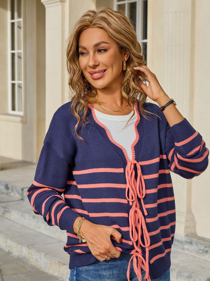 Bow Tie Front Stripe Sweater