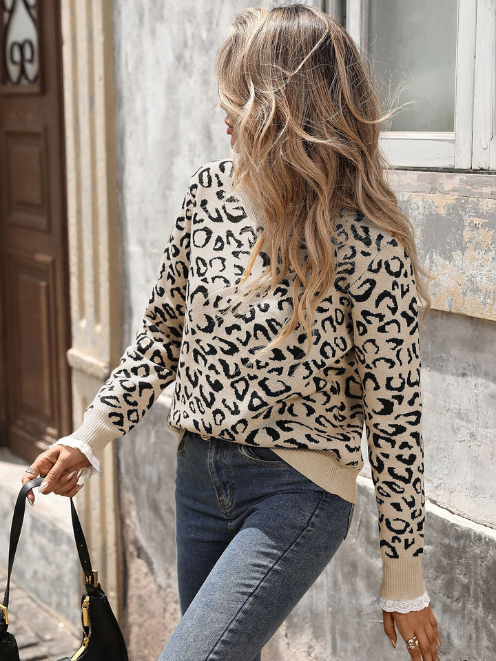 Lace Hem Animal Print Sweater
