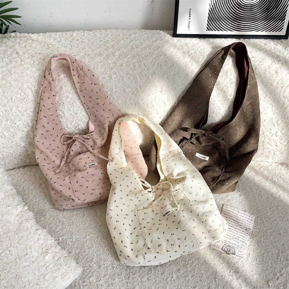 Dainty Floral Corduroy Slouchy Shoulder Bag