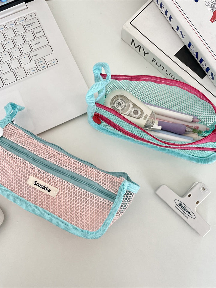 Pastel Mesh Double Zip Pencil Pouch