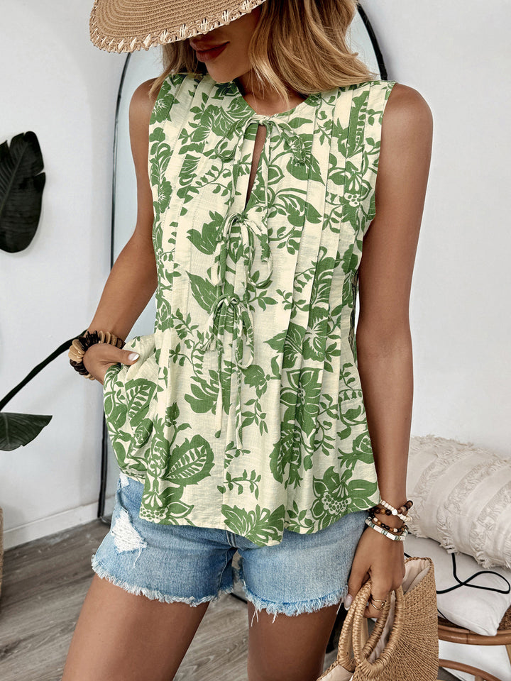 Leaf Printed Sleeveless Top