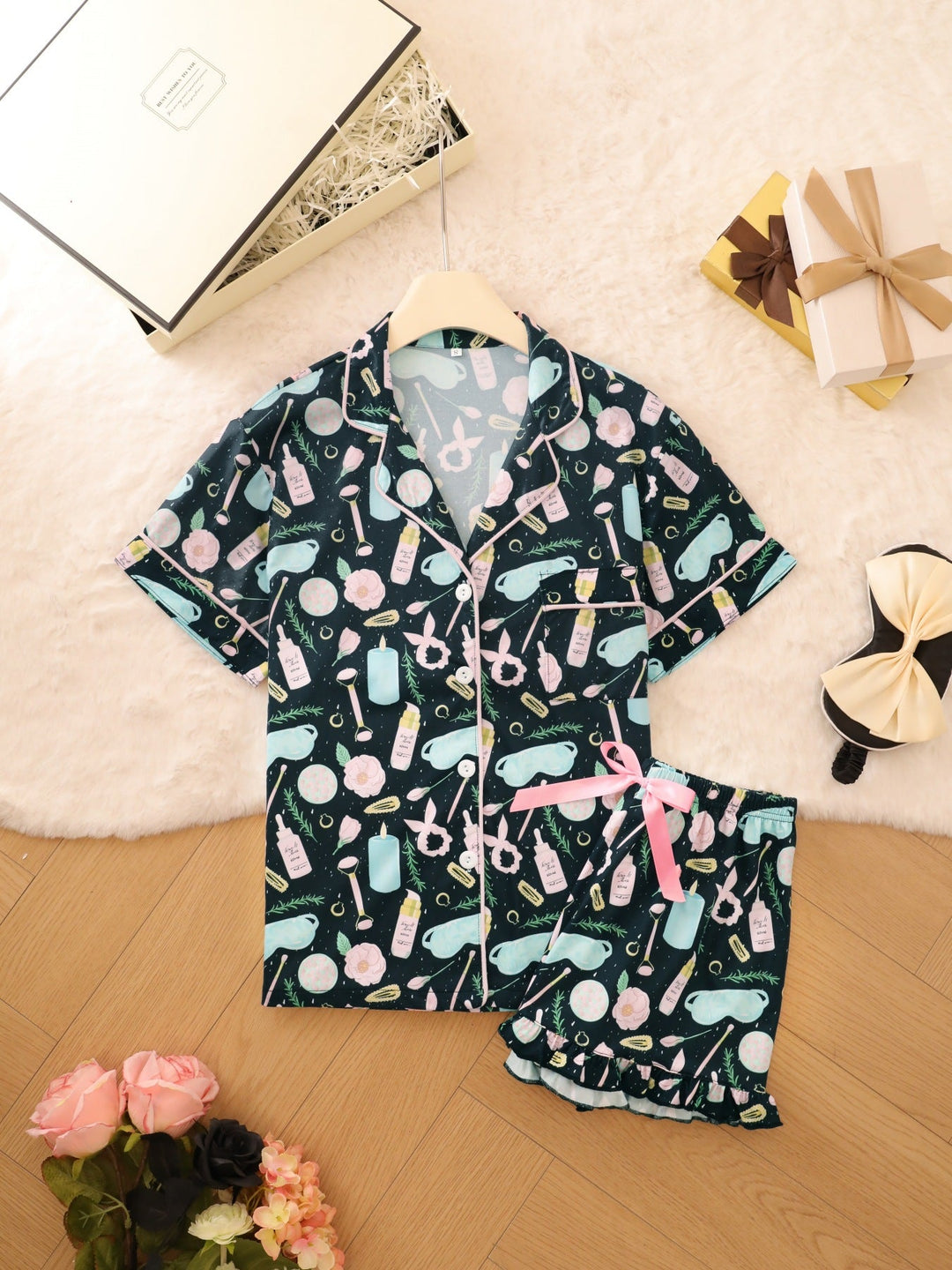 Self Care Spa Patterned Pajama Set