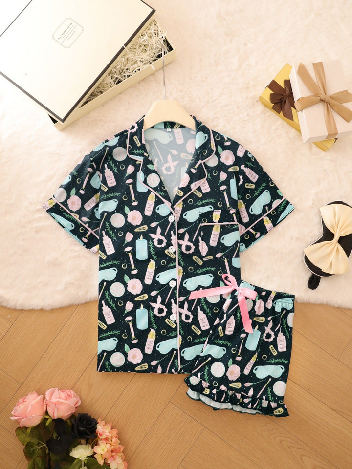 Self Care Spa Patterned Pajama Set