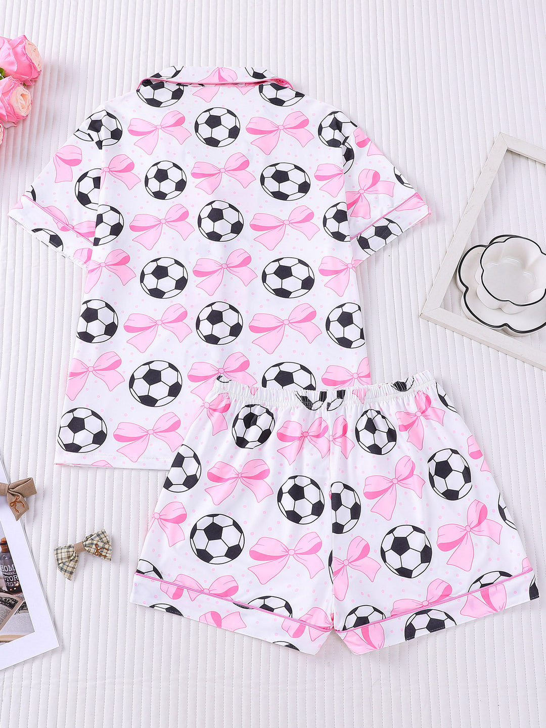 Pink Bow & Soccer Ball Pajama Set