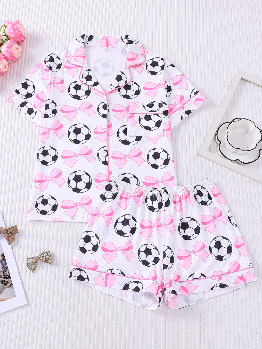 Pink Bow & Soccer Ball Pajama Set