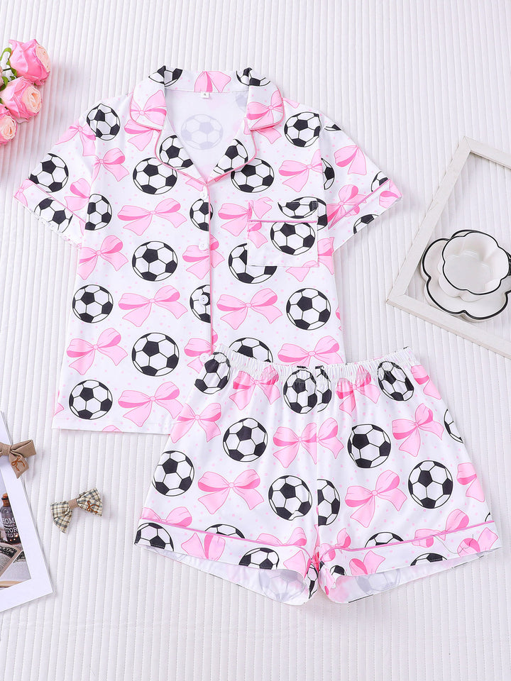 Pink Bow & Soccer Ball Pajama Set