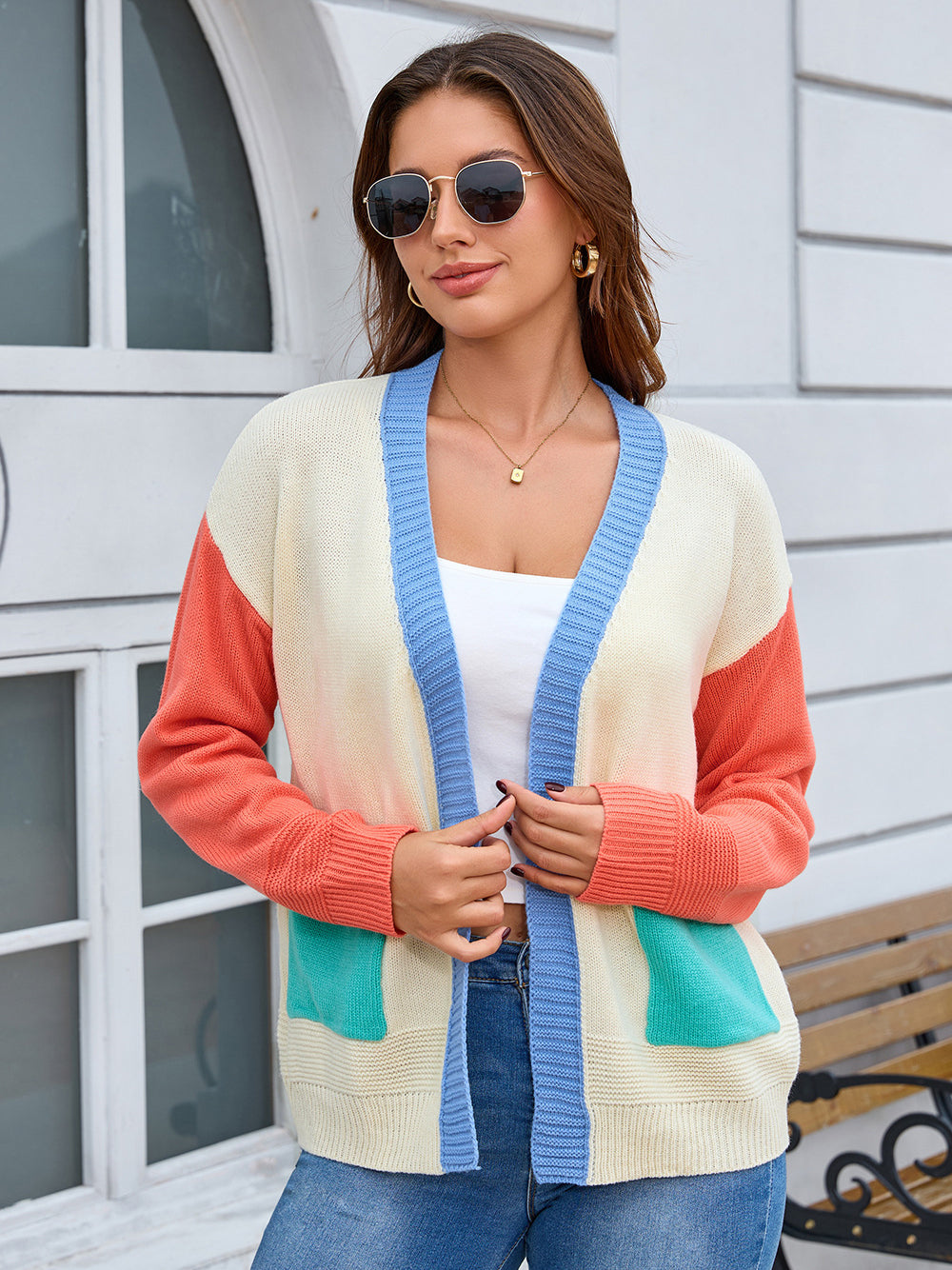Colorblock Open Front Cardigan