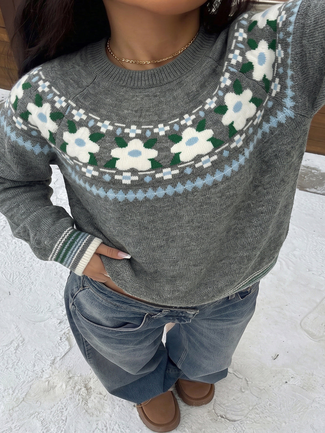 Floral Fair Isle Crewneck Sweater