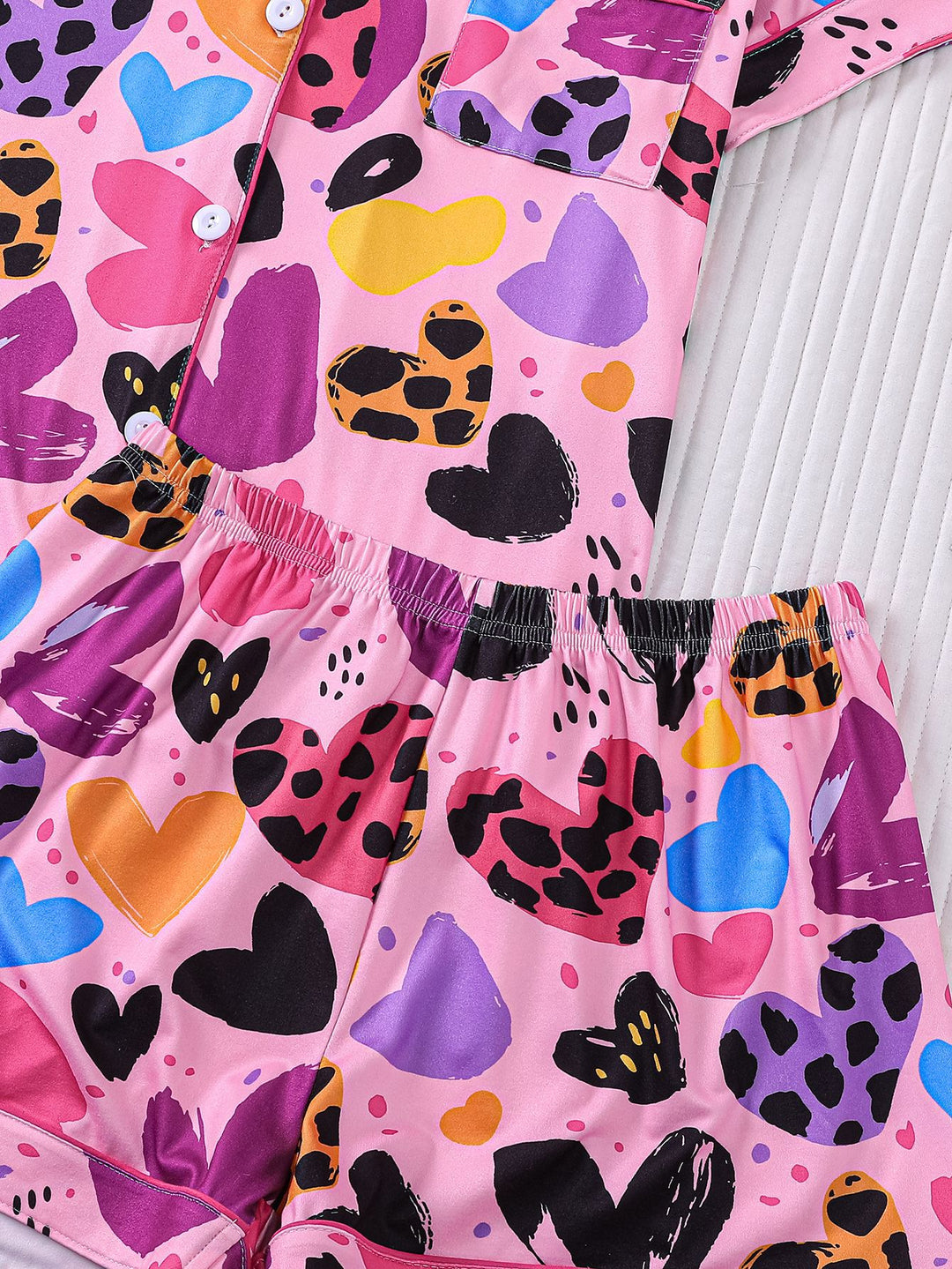 Colorful Heart Print Pajama Set