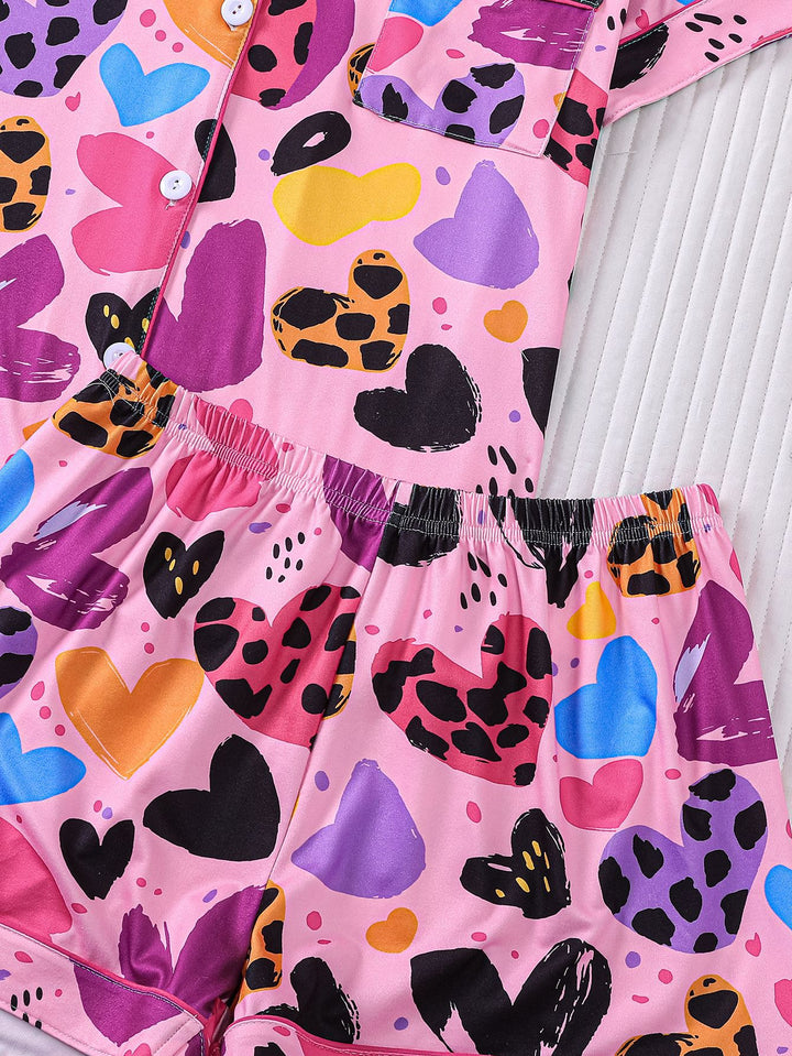 Colorful Heart Print Pajama Set