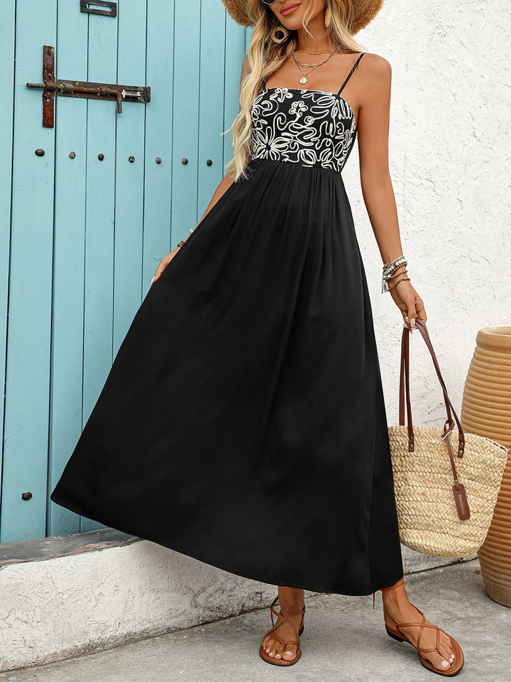 Embroidered Bodice Smocked Back Maxi Dress