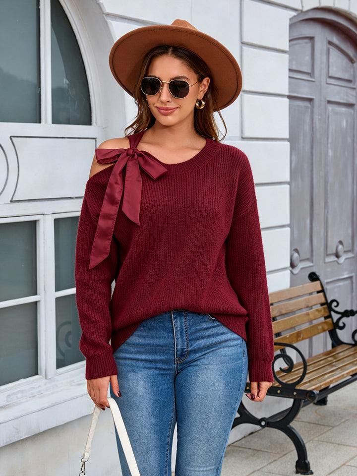 Bow Shoulder Cutout Sweater