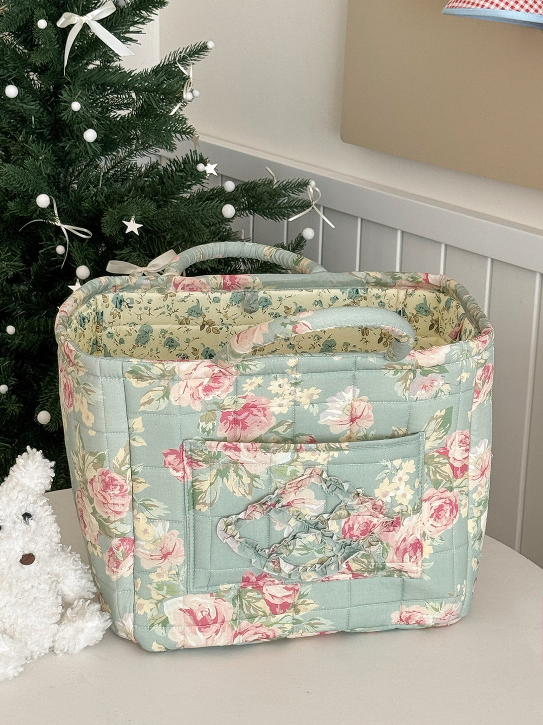 Quilted Floral Soft Side Storage Tote