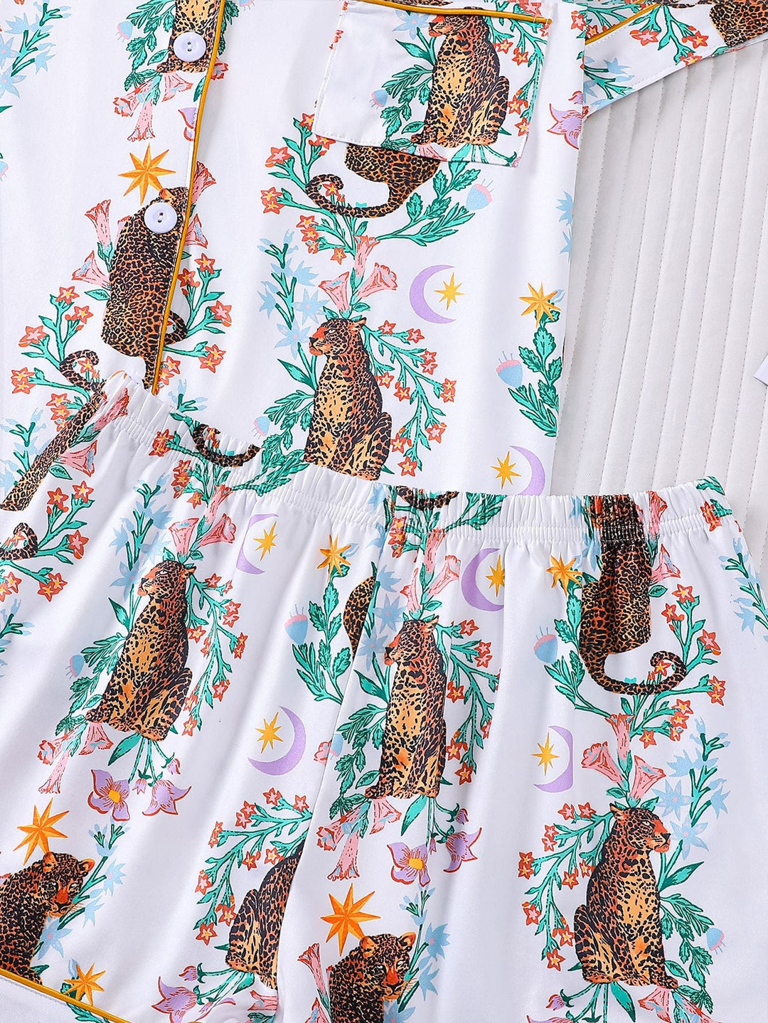 Floral Cheetah Cat Pajama Set