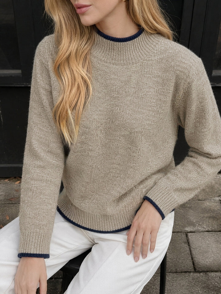 Contrast Trim Mock Neck Knit Sweater