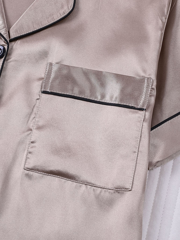 Smooth Fabric Contrast Piping Women's Pajama Set