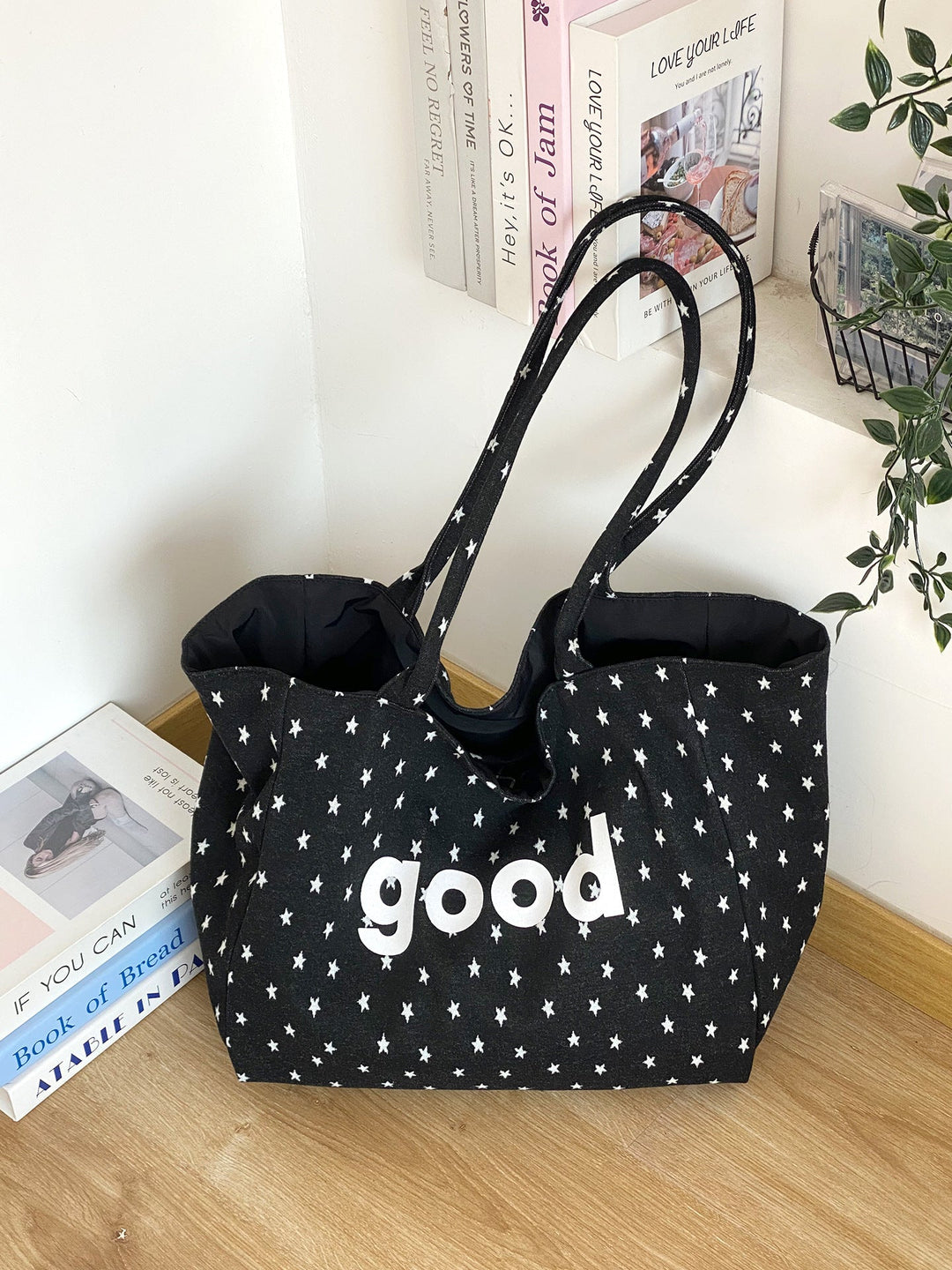 “Good” Graphic Shoulder Tote Bag
