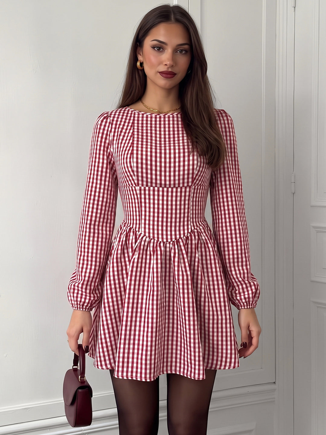 Gingham Open Back Bow Mini Dress