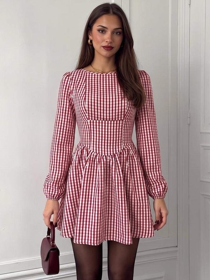 Gingham Open Back Bow Mini Dress