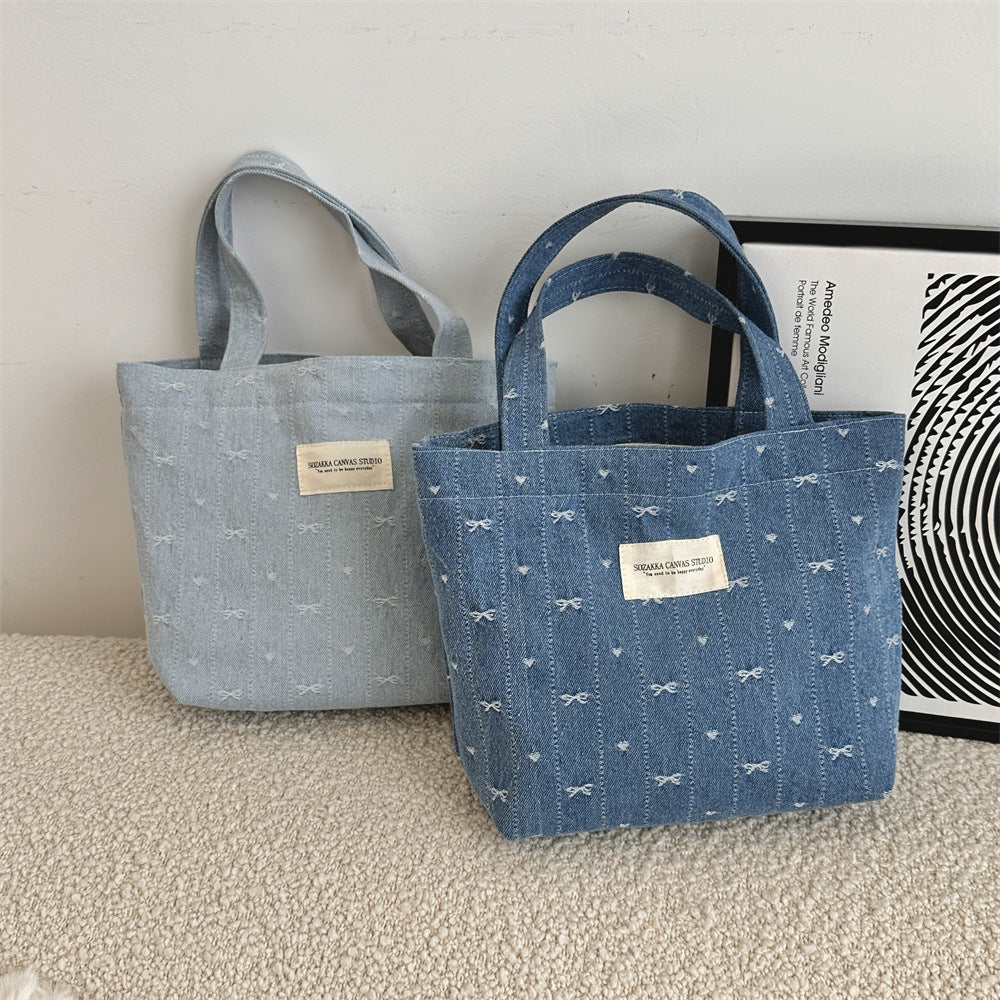Coquette Bow Denim Tote Bag