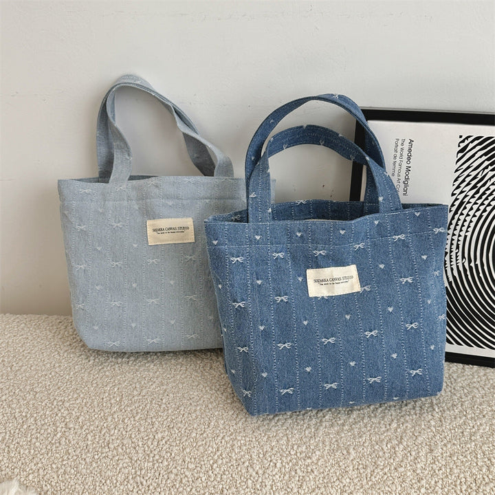 Coquette Bow Denim Tote Bag