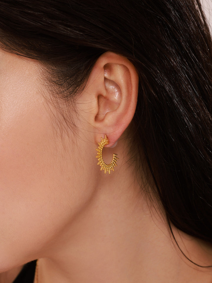 Sunburst Textured Open Hoop Earrings