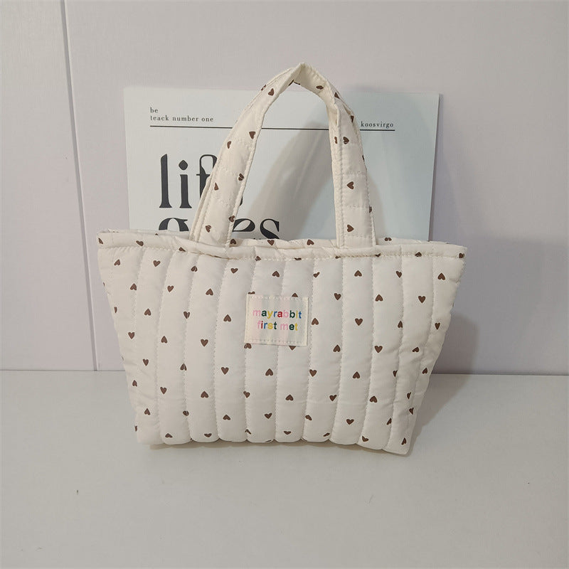 Heart Print Quilted Tote Bag