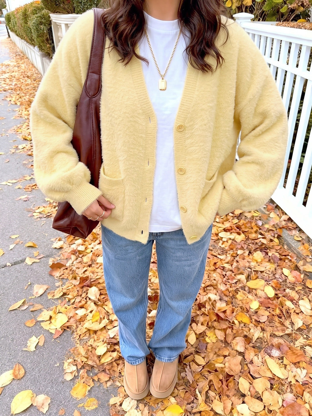 Fuzzy Button Front Cardigan