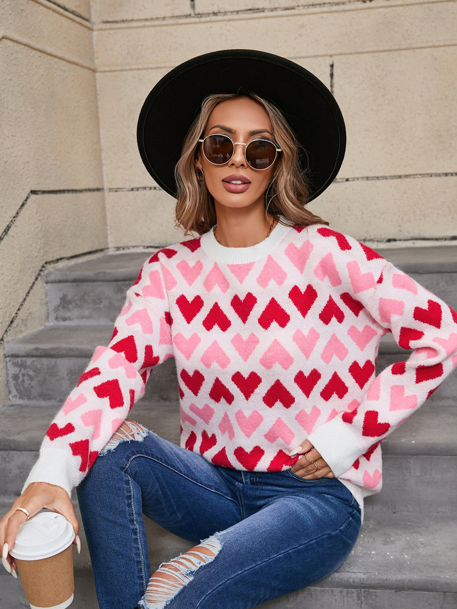Dual Tone Heart Pattern Sweater