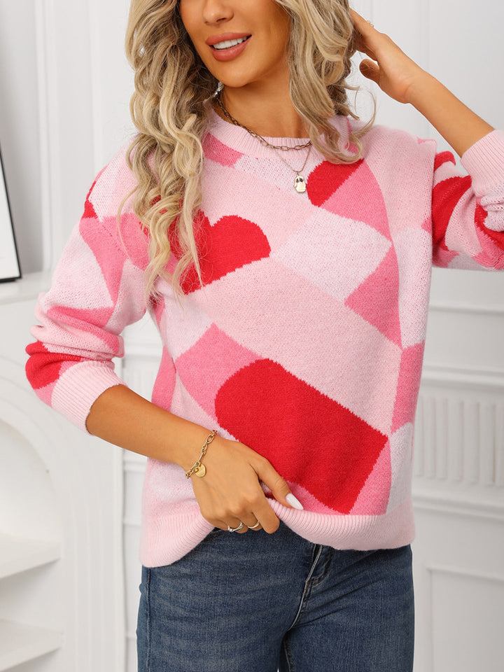 Geometric Heart Print Sweater