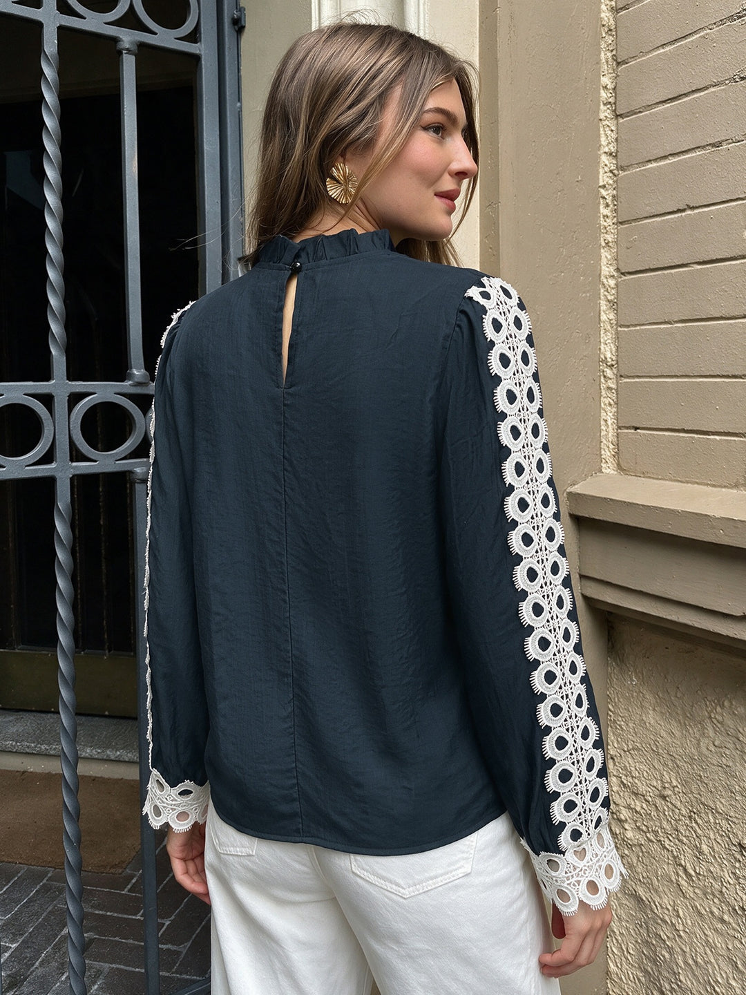 Contrast Lace Trim Blouse