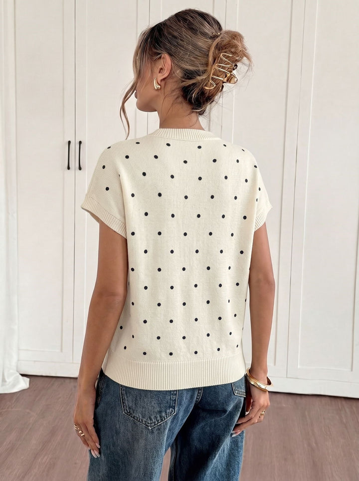 Polka Dot Short Sleeve Knit Sweater Top