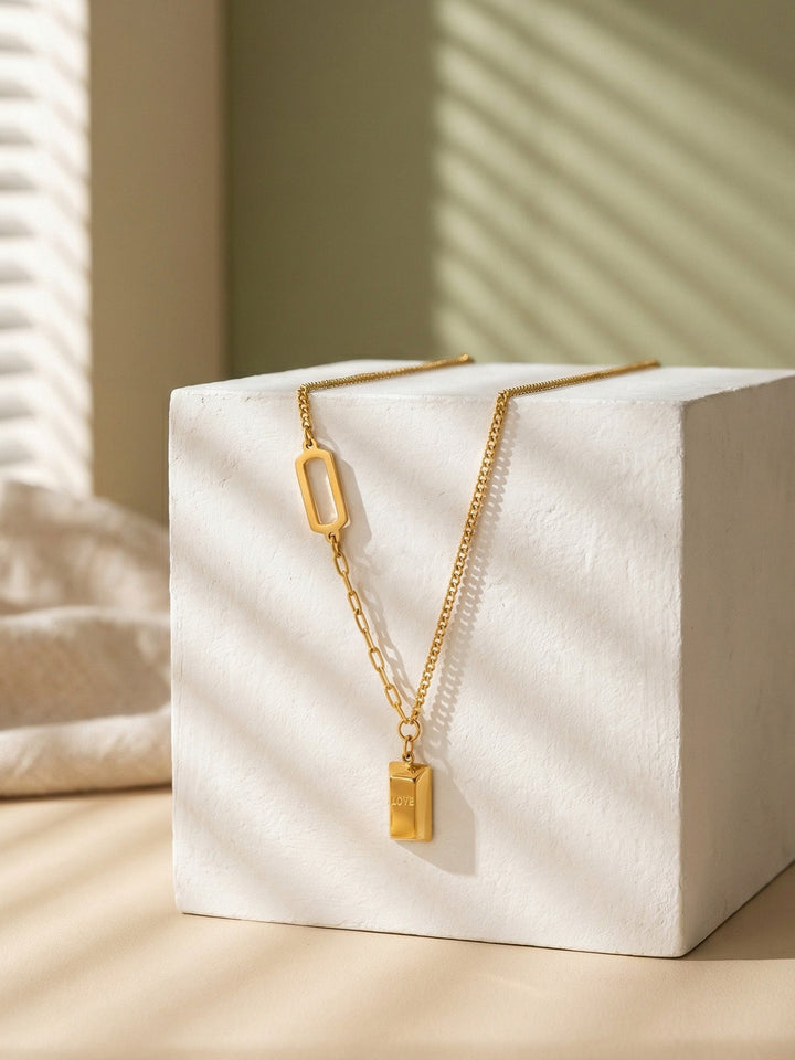 Love Pendant Paperclip Chain Necklace