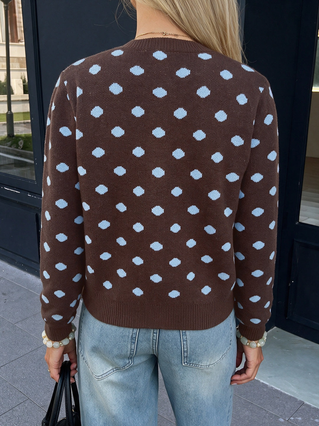 Chocolate Blue Polka Dot Knit Cardigan
