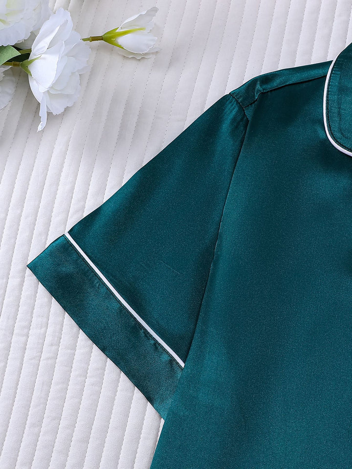 Smooth Fabric Contrast Piping Women's Pajama Set