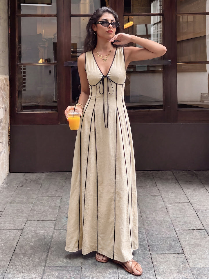Contrast Trim Linen Blend Maxi Dress