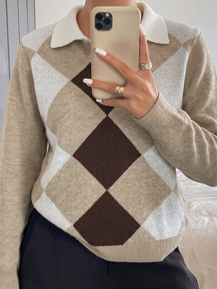 Argyle Collared Knit Sweater