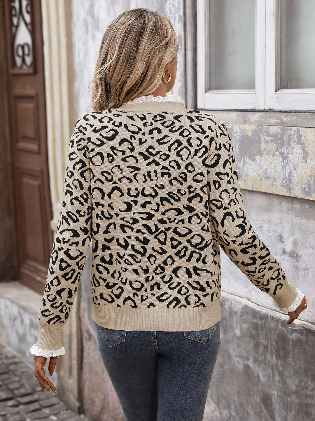 Lace Hem Animal Print Sweater