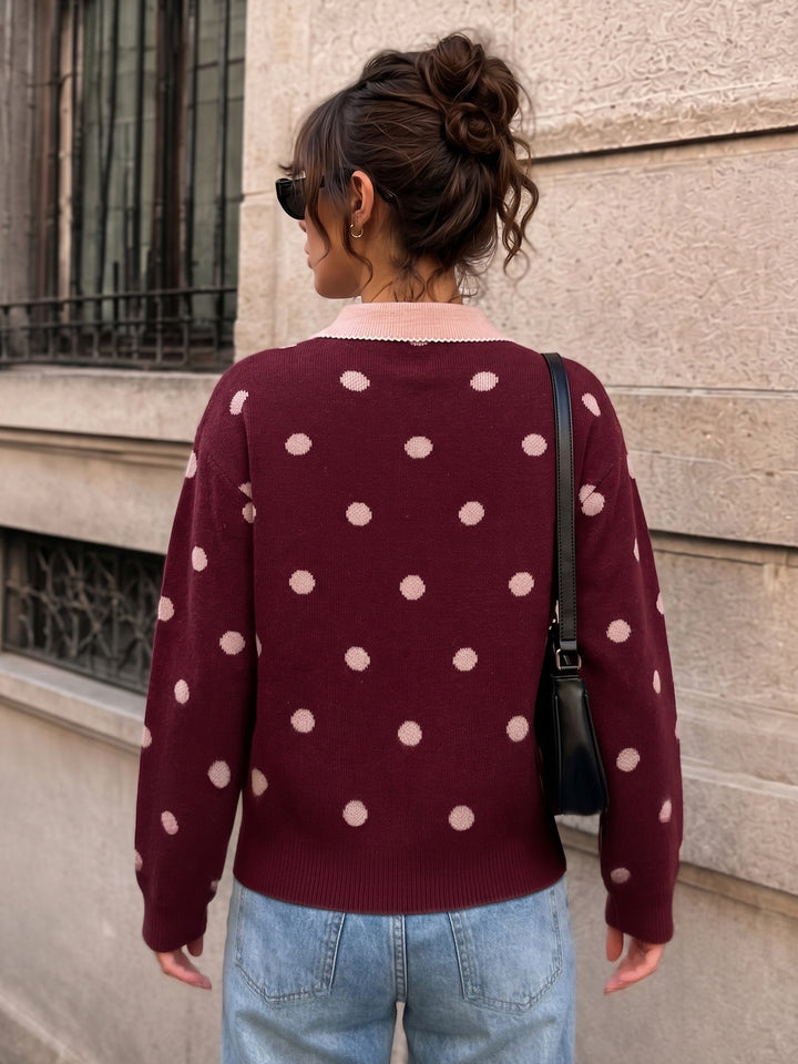 Polka Dot Collared Knit Sweater