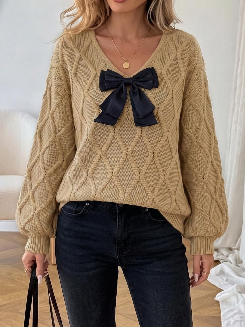 Coquette Bow Cable Knit Sweater