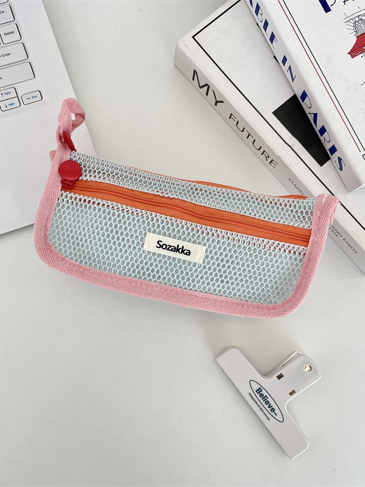 Pastel Mesh Double Zip Pencil Pouch