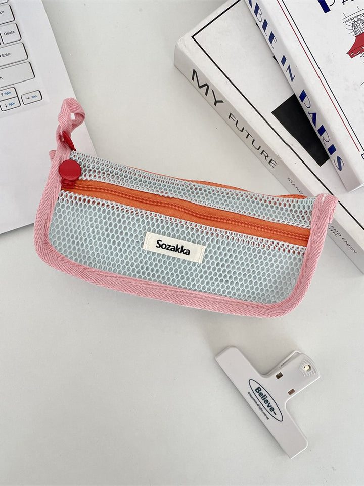 Pastel Mesh Double Zip Pencil Pouch