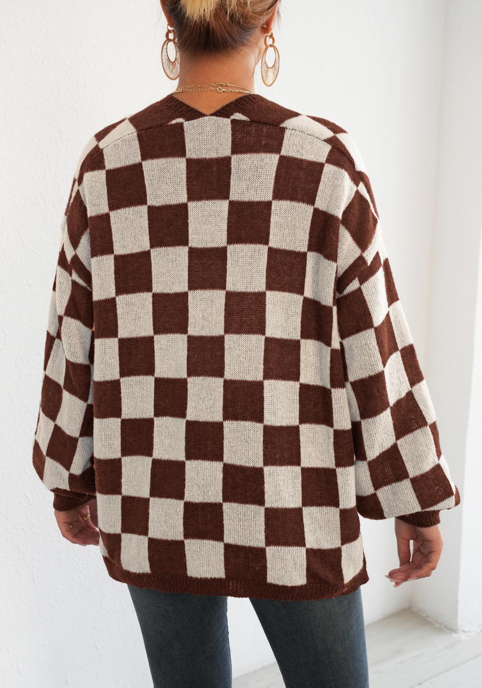 Checker Pattern Open Cardigan